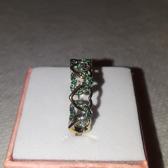 Sterling silver two-tone Hearts ring size 8 - Picture 3 of 5